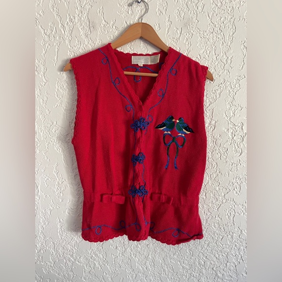 American Vintage Sweaters - Kissing Birds RARE 90s Embroidered Cotton Vest - M